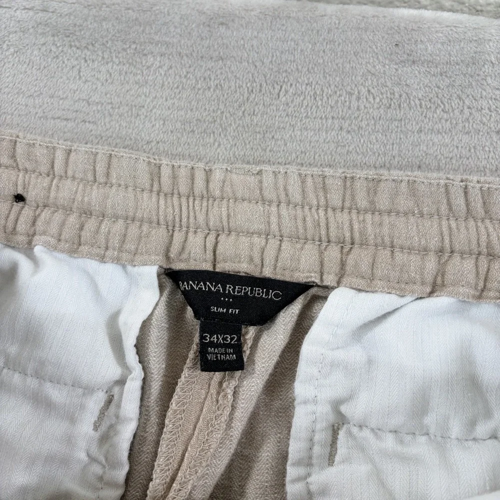 Banana Republic Linen Blend Slim Fit Zip/Drawstring Waist Pants Beige Men 34x29
